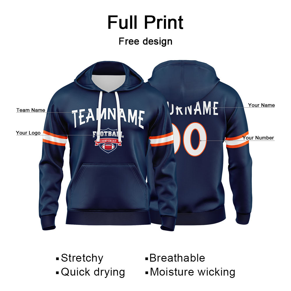 Custom Sweatshirt Hoodie For Men Women Girl Boy Print Your Logo Name Number Navy&Orange&White