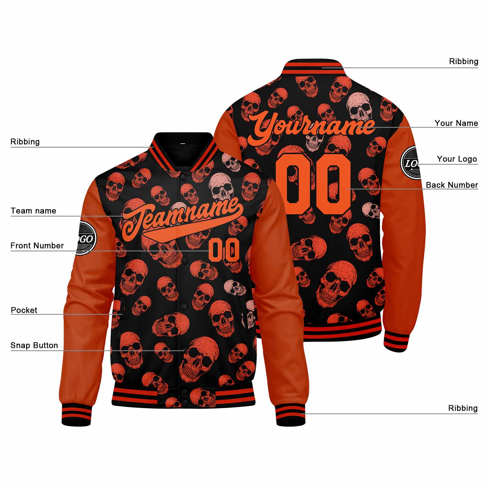 Custom Varsity Jacket Letterman Jacket For Men, Women And Youth Orange