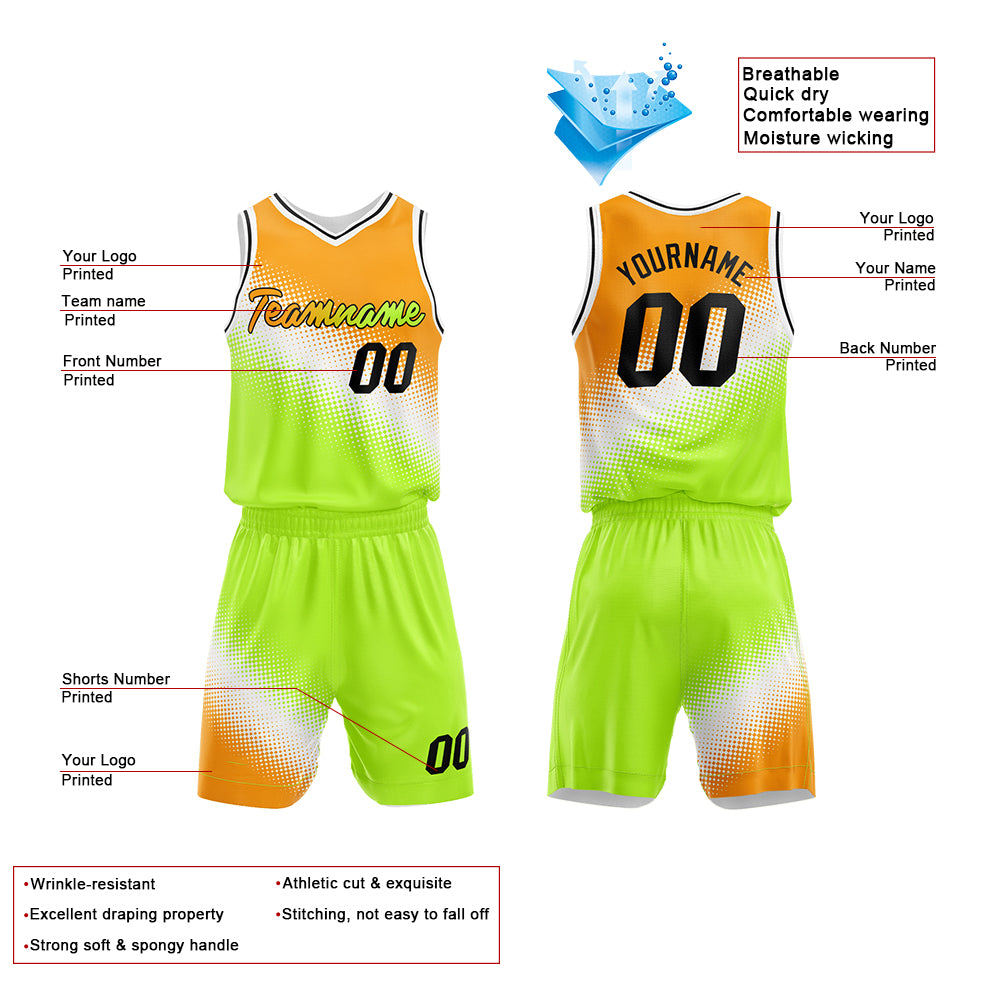 Custom Orange-White-Green Basketball Jersey for man women uniform Suit Kids Adults Personalized Jersey