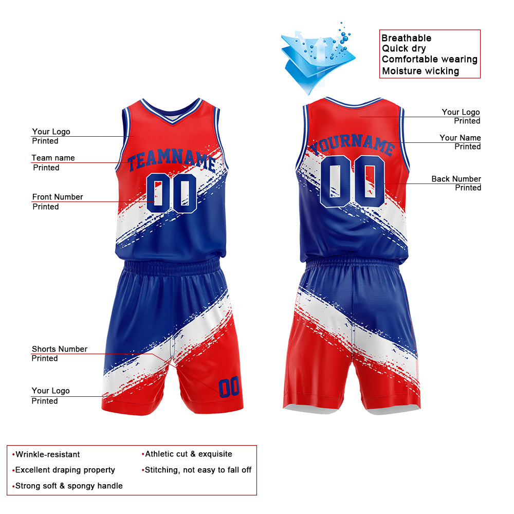 Custom Red-White-Royal Basketball Jersey for man women uniform Suit Kids Adults Personalized Jersey