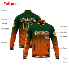 Custom Varsity Jacket Letterman Jacket For Men, Women And Youth Drak Green Orange Gradient