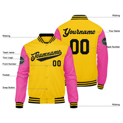 Custom Varsity Jacket Letterman Jacket For Men, Women And Youth Yellow Pink Black