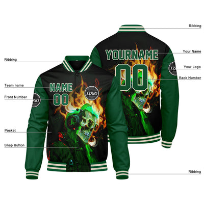 Custom Varsity Jacket Letterman Jacket For Men, Women And Youth Green Black