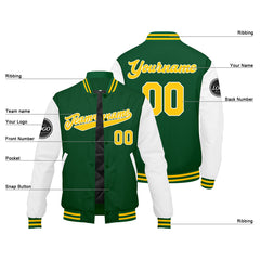 Custom Varsity Jacket Letterman Jacket For Men, Women And Youth Green Yellow White