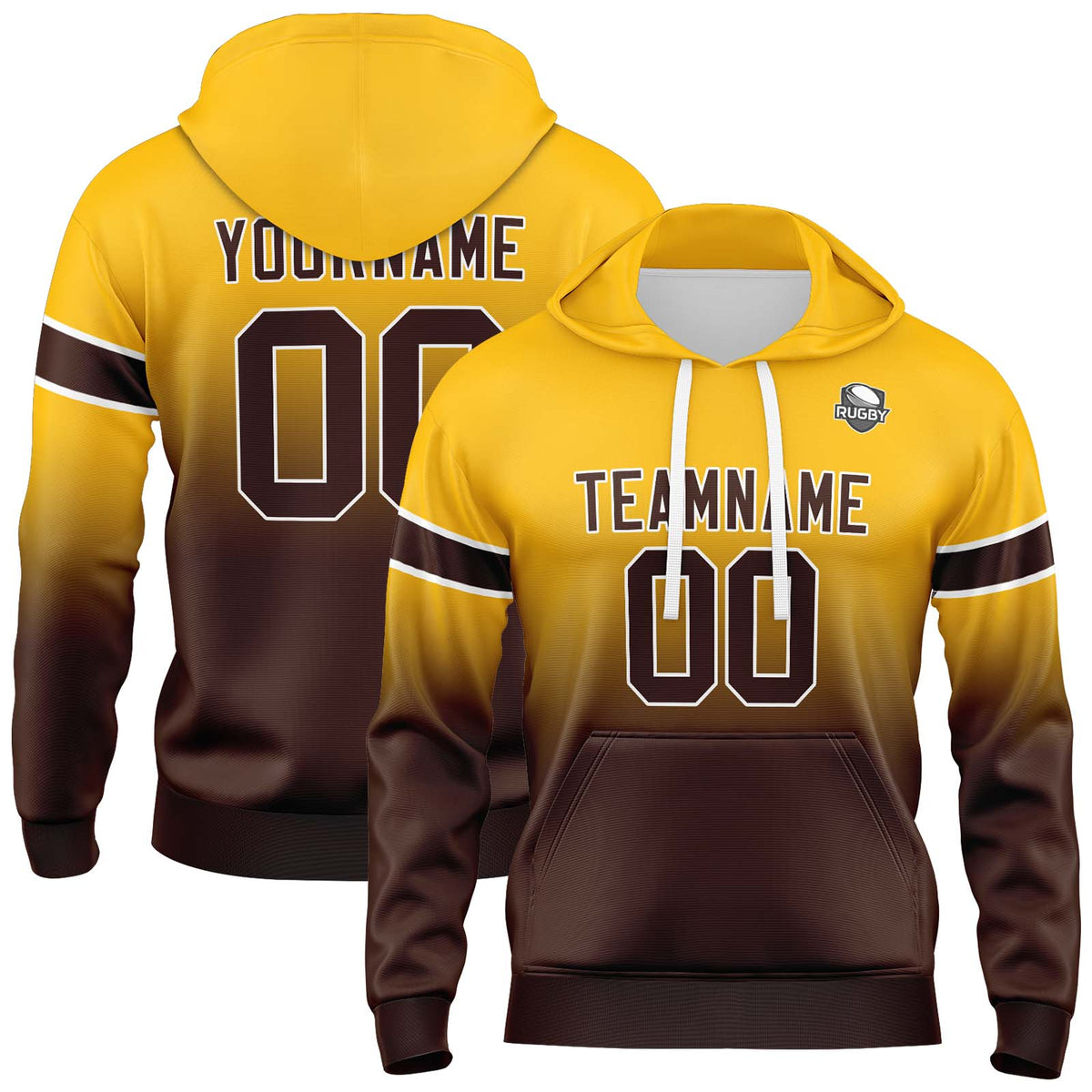 Custom Gradient Hoodie For Man Woman Girl Boy Print Your Logo Name Number Yellow Brown