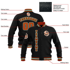 Custom Black Orange Green  Waterproof Varsity Jackets Personalized Stitched Name Number Logo to Letterman Jackets