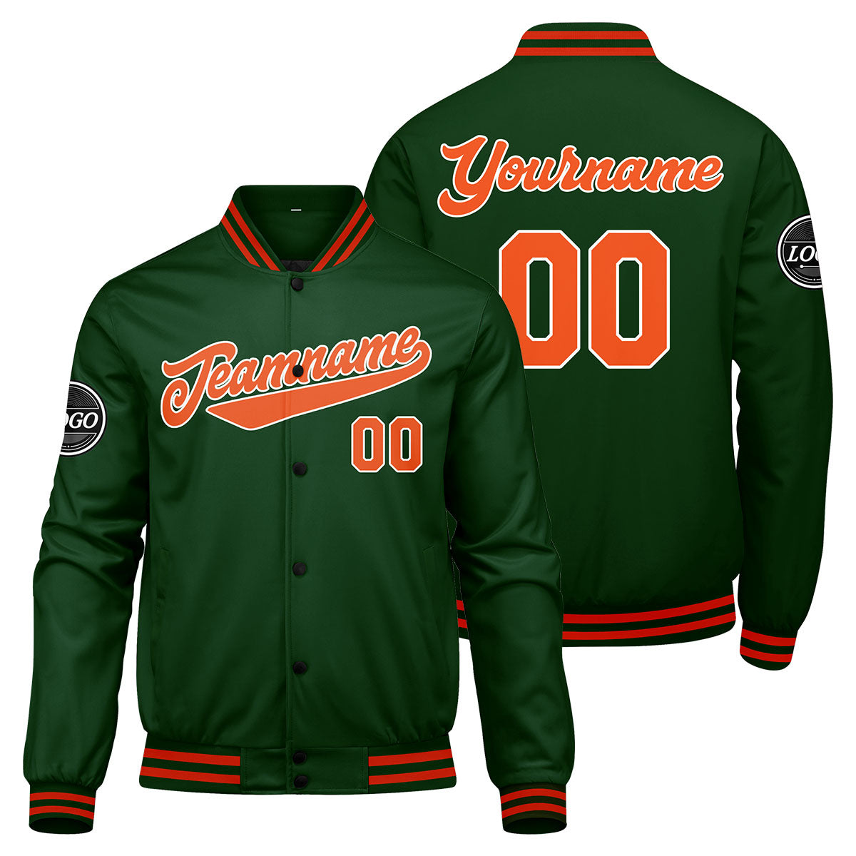 Custom Varsity Jacket Letterman Jacket For Men, Women And Youth Dark Green Orange