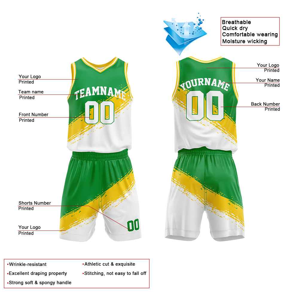 Custom Green-Yellow-White Basketball Jersey for man women uniform Suit Kids Adults Personalized Jersey