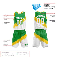 Custom Green-Yellow-White Basketball Jersey for man women uniform Suit Kids Adults Personalized Jersey