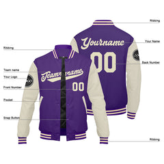 Custom Varsity Jacket Letterman Jacket For Men, Women And Youth Purple Cream