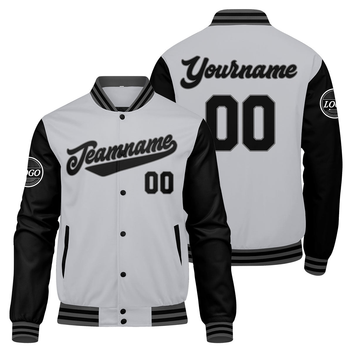 Custom Varsity Jacket Letterman Jacket For Men, Women And Youth Grey Black