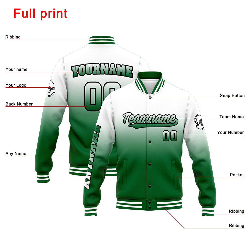 Custom Varsity Jacket Letterman Jacket For Men, Women And Youth Green White