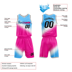 Custom Light Blue-White-Hot Pink Basketball Jersey for man women uniform Suit Kids Adults Personalized Jersey