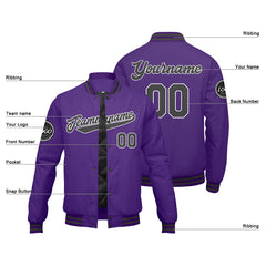 Custom Varsity Jacket Letterman Jacket For Men, Women And Youth Purple Grey