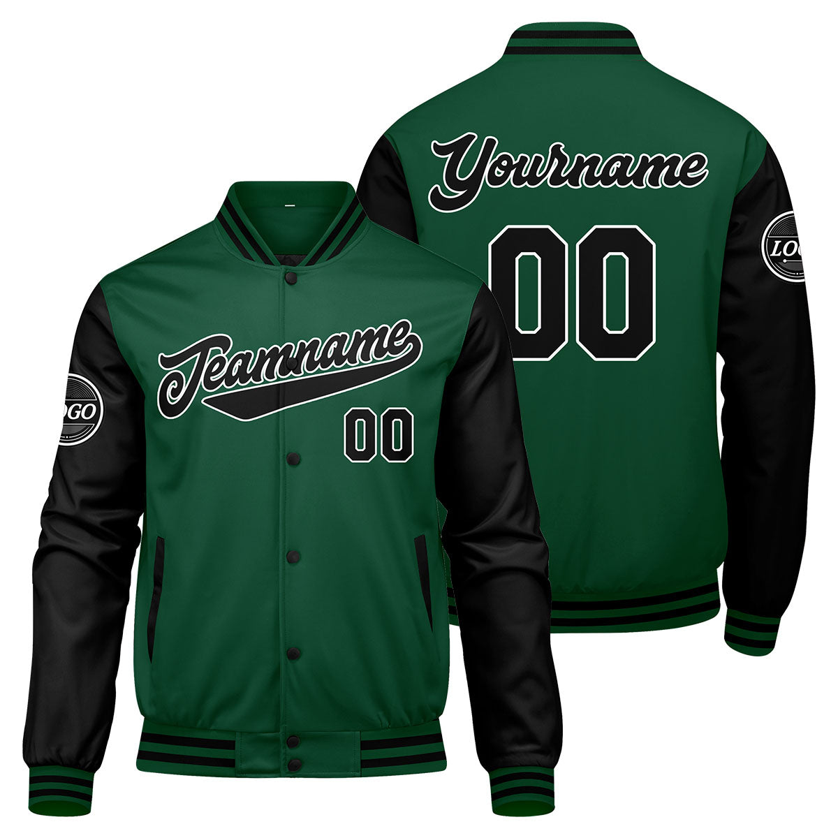 Custom Varsity Jacket Letterman Jacket For Men, Women And Youth Green Black