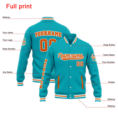 Custom Varsity Jacket Letterman Jacket For Men, Women And Youth Teal Orange