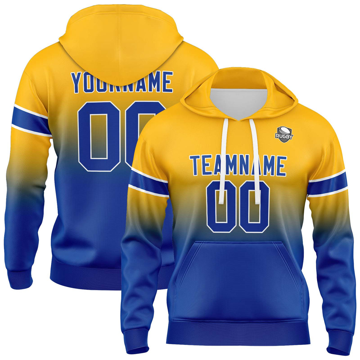 Custom Gradient Hoodie For Man Woman Girl Boy Print Your Logo Name Number Yellow Blue