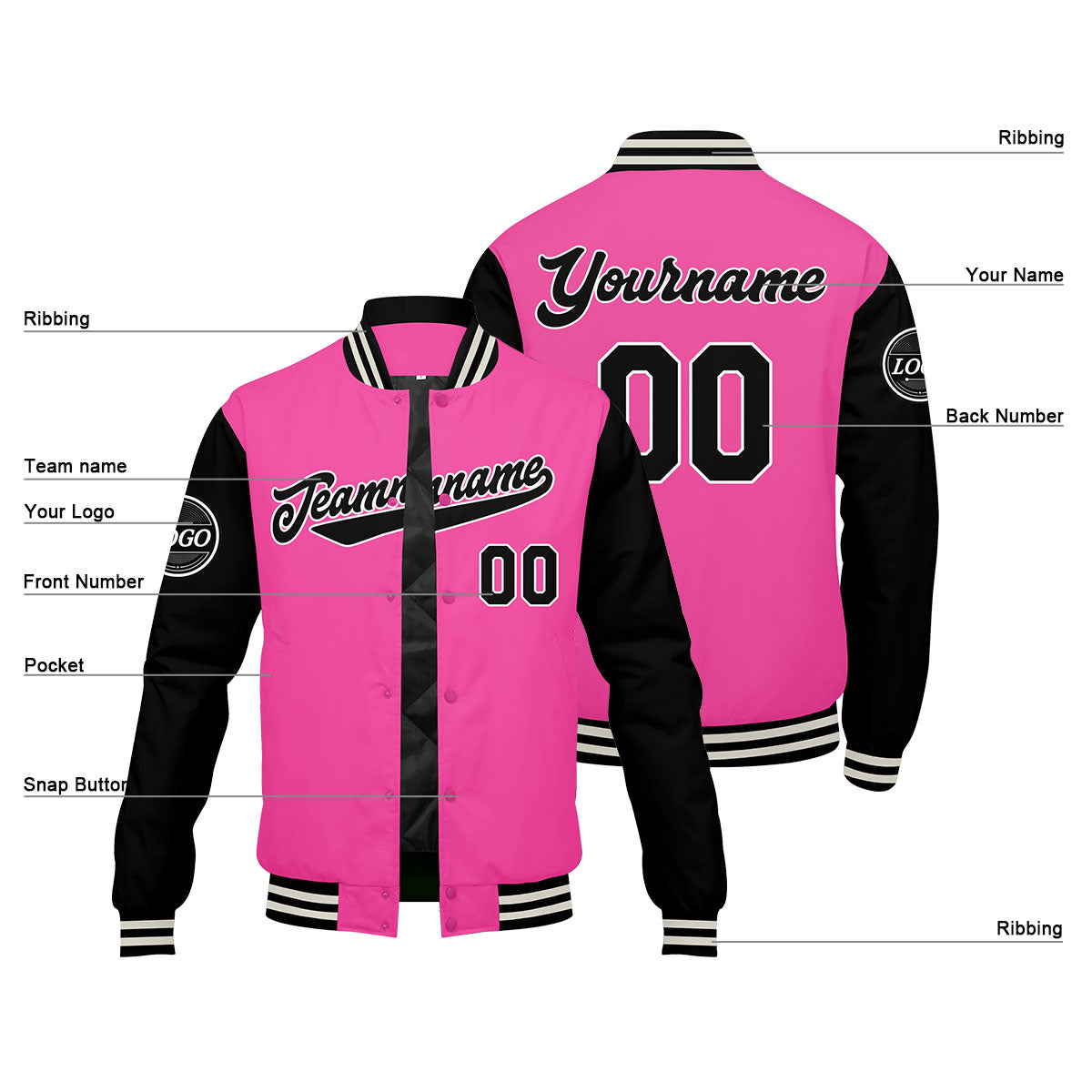 Custom Varsity Jacket Letterman Jacket For Men, Women And Youth Pink