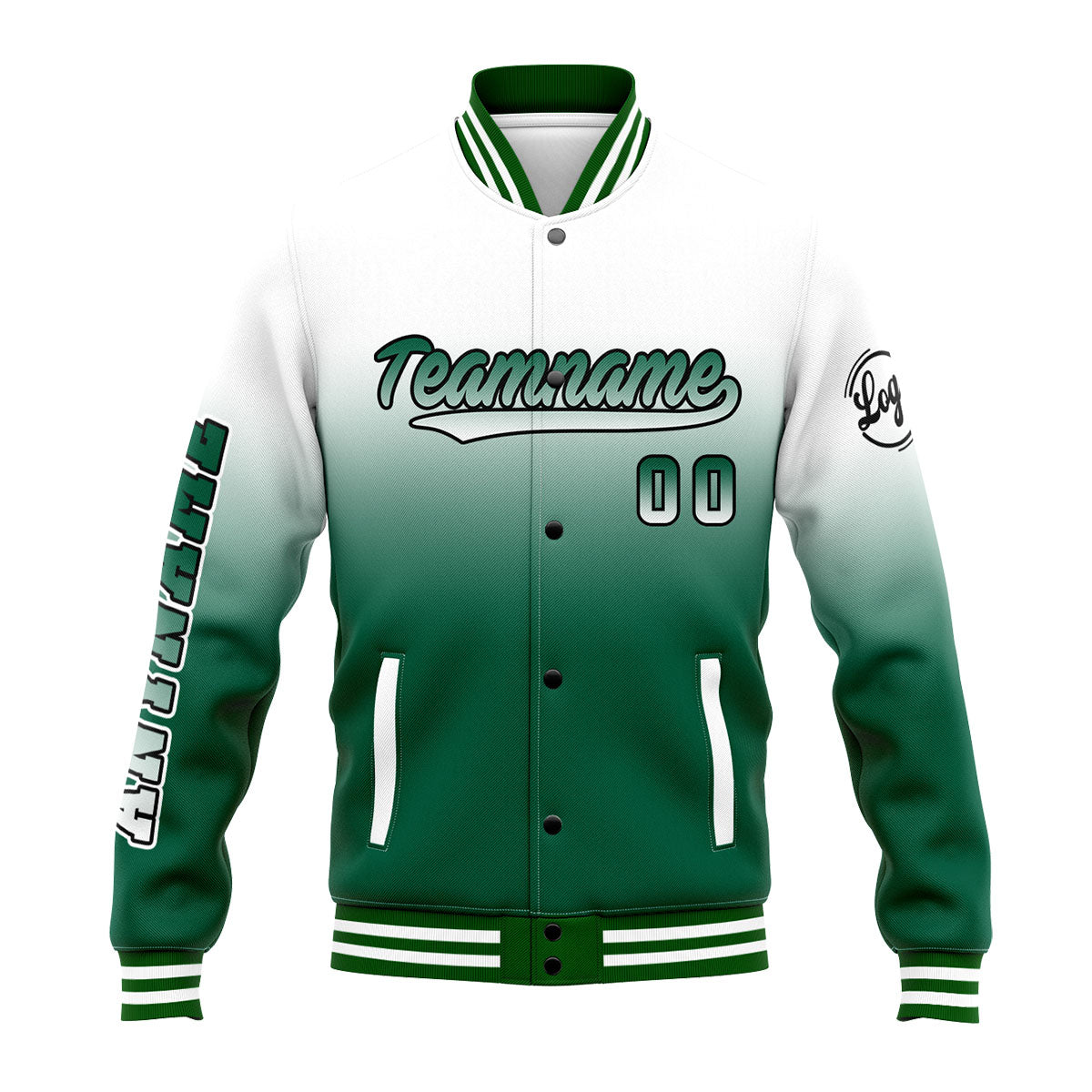 Custom Varsity Jacket Letterman Jacket For Men, Women And Youth White&Green