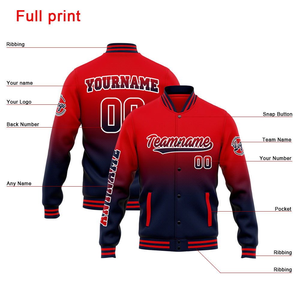 Custom Varsity Jacket Letterman Jacket For Men, Women And Youth Navy Red