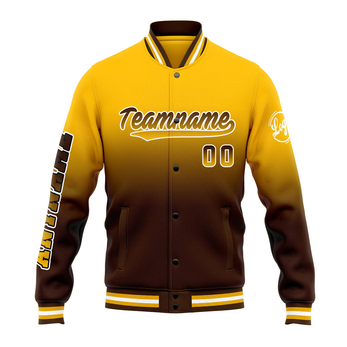 Custom Varsity Jacket Letterman Jacket For Men, Women And Youth Yellow&Brown