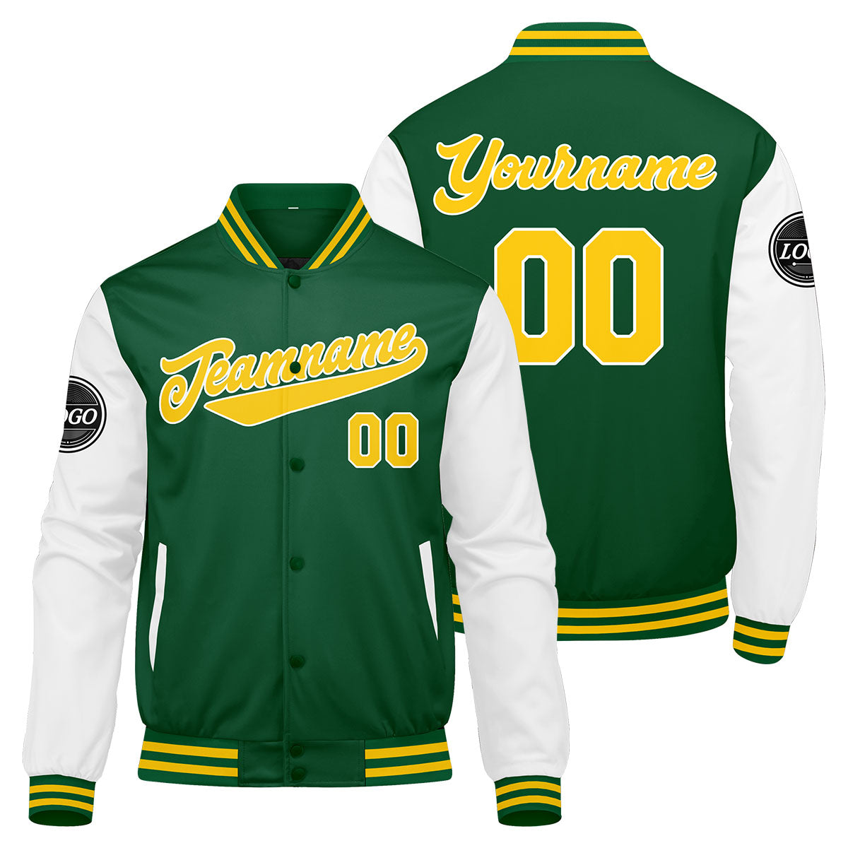 Custom Varsity Jacket Letterman Jacket For Men, Women And Youth Green Yellow White