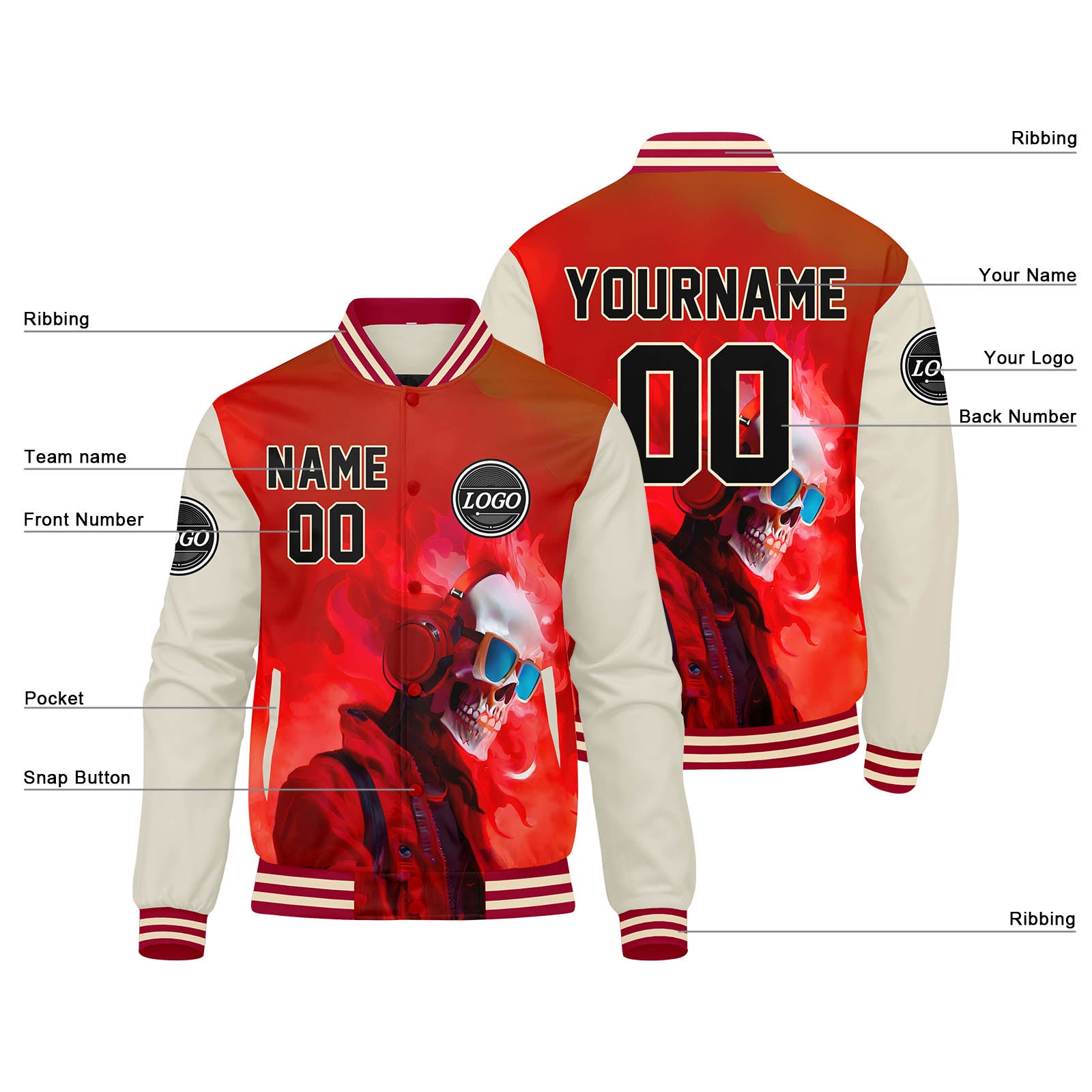 Custom Varsity Jacket Letterman Jacket For Men, Women And Youth Red Cream