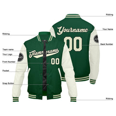 Custom Varsity Jacket Letterman Jacket For Men, Women And Youth Green Cream