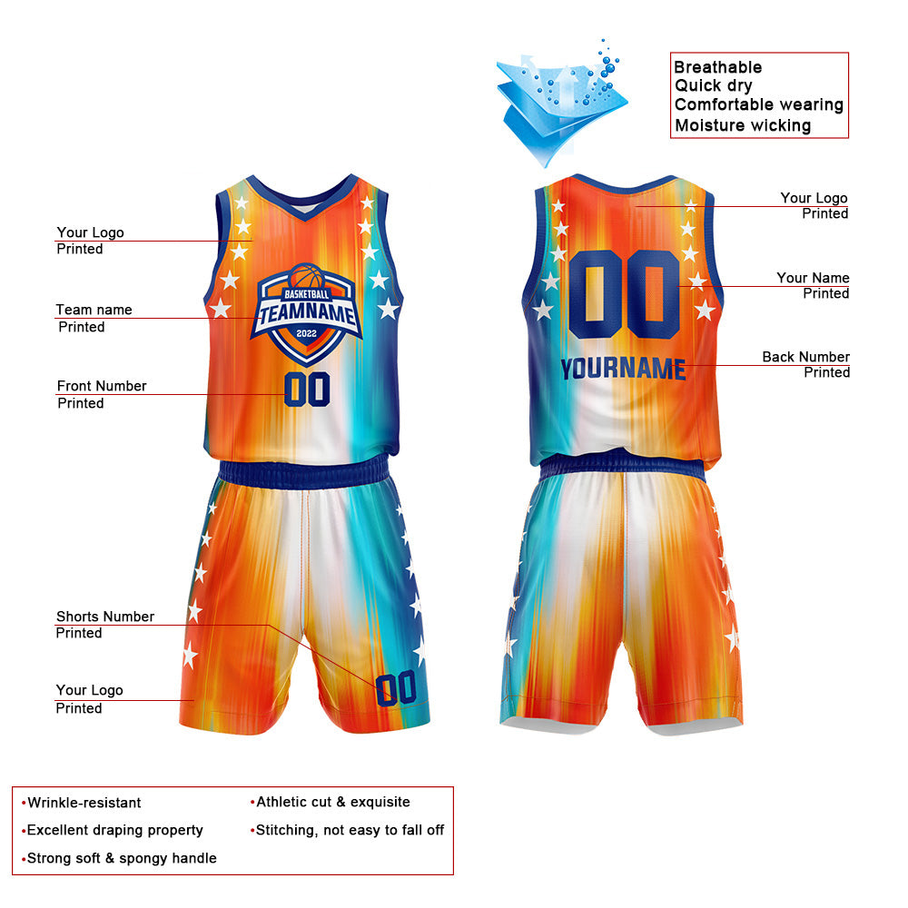 Custom Orange-Blue Basketball Jersey for man women uniform Suit Kids Adults Personalized Jersey