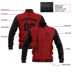 Custom Black Red  Waterproof Varsity Jackets Personalized Stitched Name Number Logo to Letterman Jackets