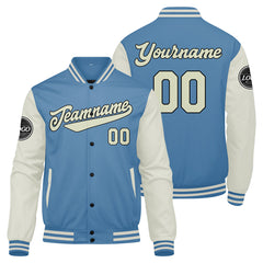 Custom Varsity Jacket Letterman Jacket For Men, Women And Youth Light Blue Cream