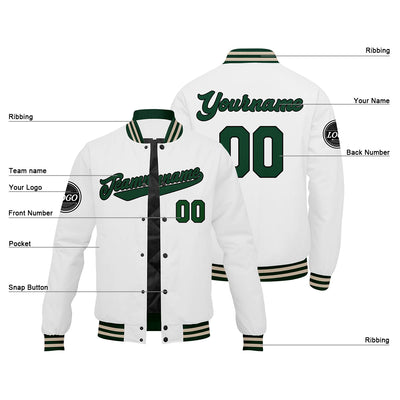 Custom Varsity Jacket Letterman Jacket For Men, Women And Youth Drak Green White Cream