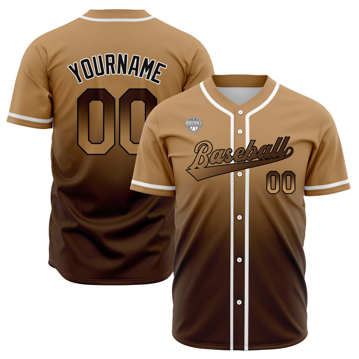 Custom Gradient Print Hip Hop Button Down Baseball Jersey Brown