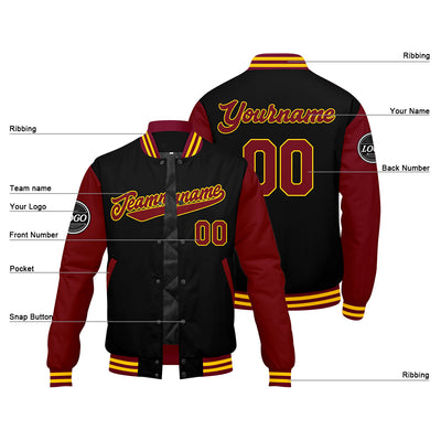 Custom Varsity Jacket Letterman Jacket For Men, Women And Youth Crimson Black Yellow