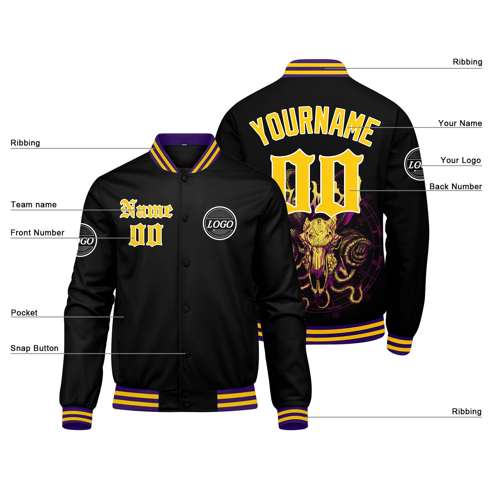 Custom Varsity Jacket Letterman Jacket For Men, Women And Youth Yellow