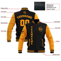 Custom Black Yellow Waterproof Varsity Jackets Personalized Stitched Name Number Logo to Letterman Jackets