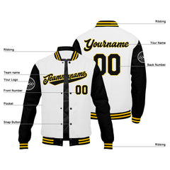 Custom Varsity Jacket Letterman Jacket For Men, Women And Youth Black White Yellow