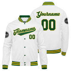 Custom Varsity Jacket Letterman Jacket For Men, Women And Youth Green Yellow White