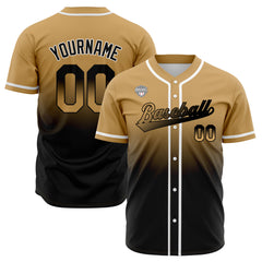 Custom Gradient Print Hip Hop Button Down Baseball Jersey Gold&Black