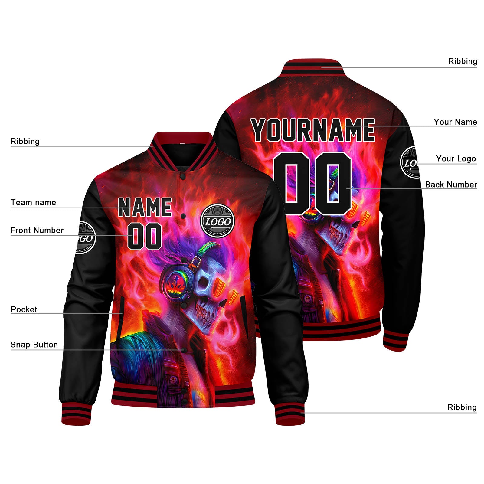 Custom Varsity Jacket Letterman Jacket For Men, Women And Youth Red Black