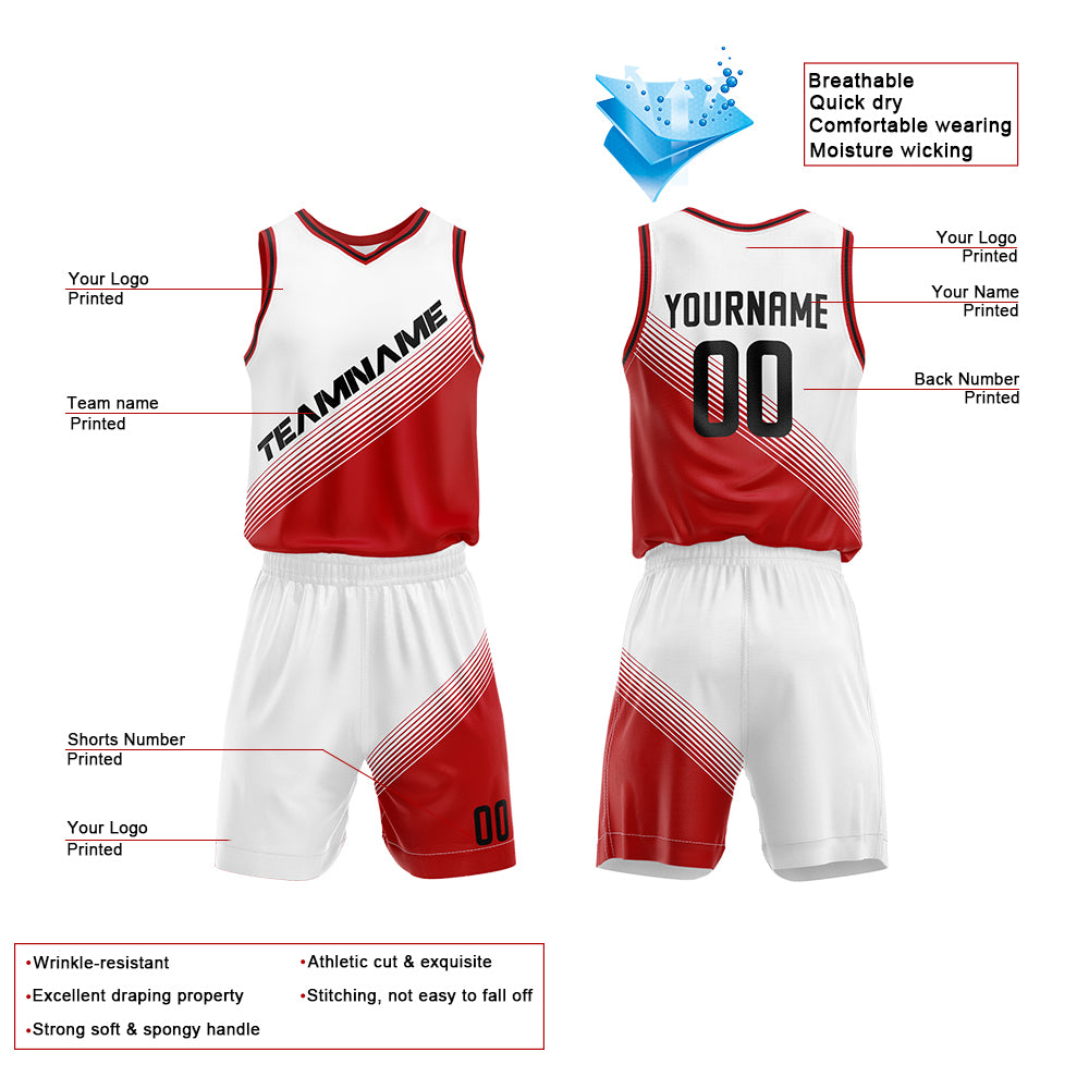 Custom White-Red Basketball Jersey for man women uniform Suit Kids Adults Personalized Jersey