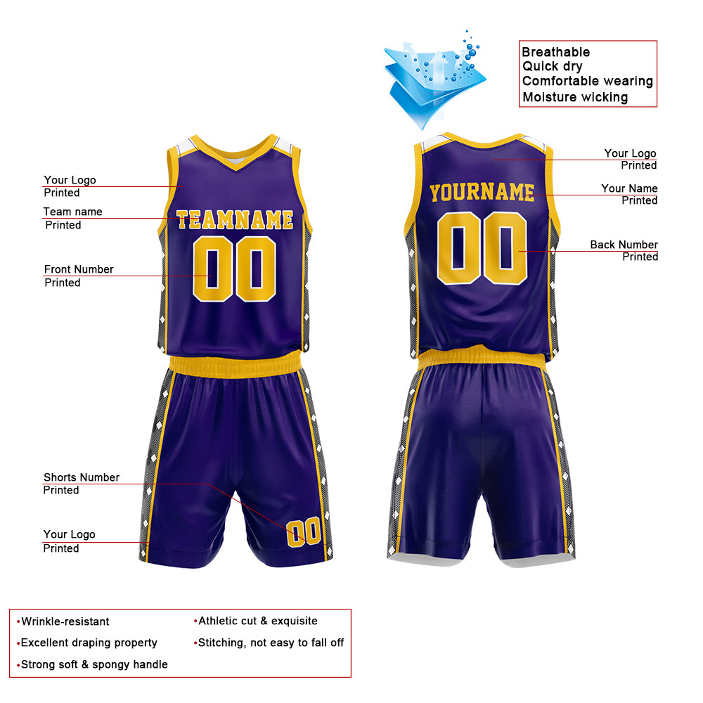 Custom Purple-Yellow Basketball Jersey for man women uniform Suit Kids Adults Personalized Jersey