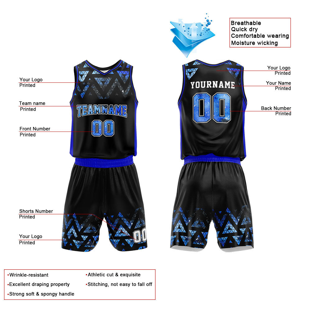 Custom Black-Blue-Starry Sky Basketball Jersey for man women uniform Suit Kids Adults Personalized Jersey