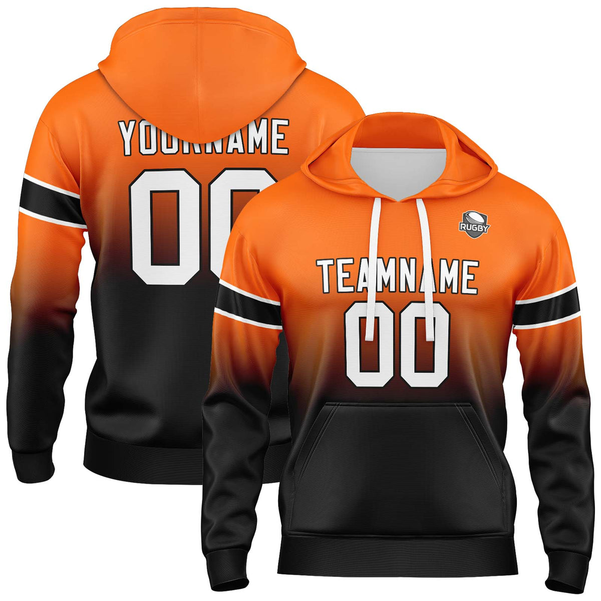 Custom Gradient Hoodie For Man Woman Girl Boy Print Your Logo Name Number Orange Black