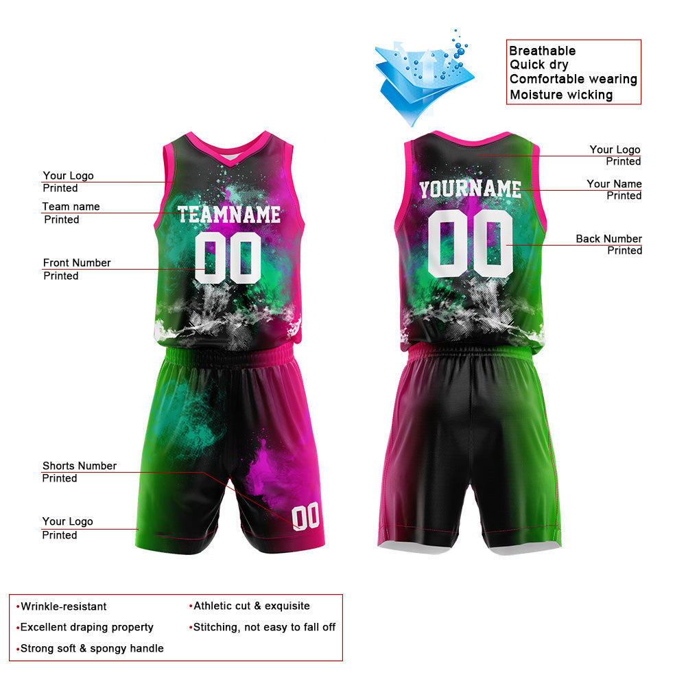 Custom Rose-Green Basketball Jersey for man women uniform Suit Kids Adults Personalized Jersey