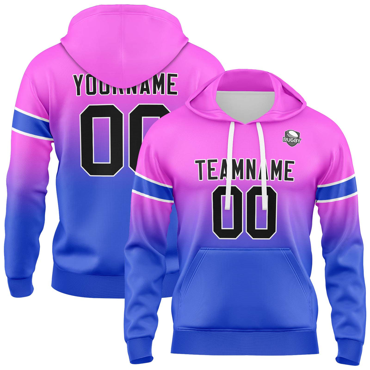 Custom Gradient Hoodie For Man Woman Girl Boy Print Your Logo Name Number Pink Blue