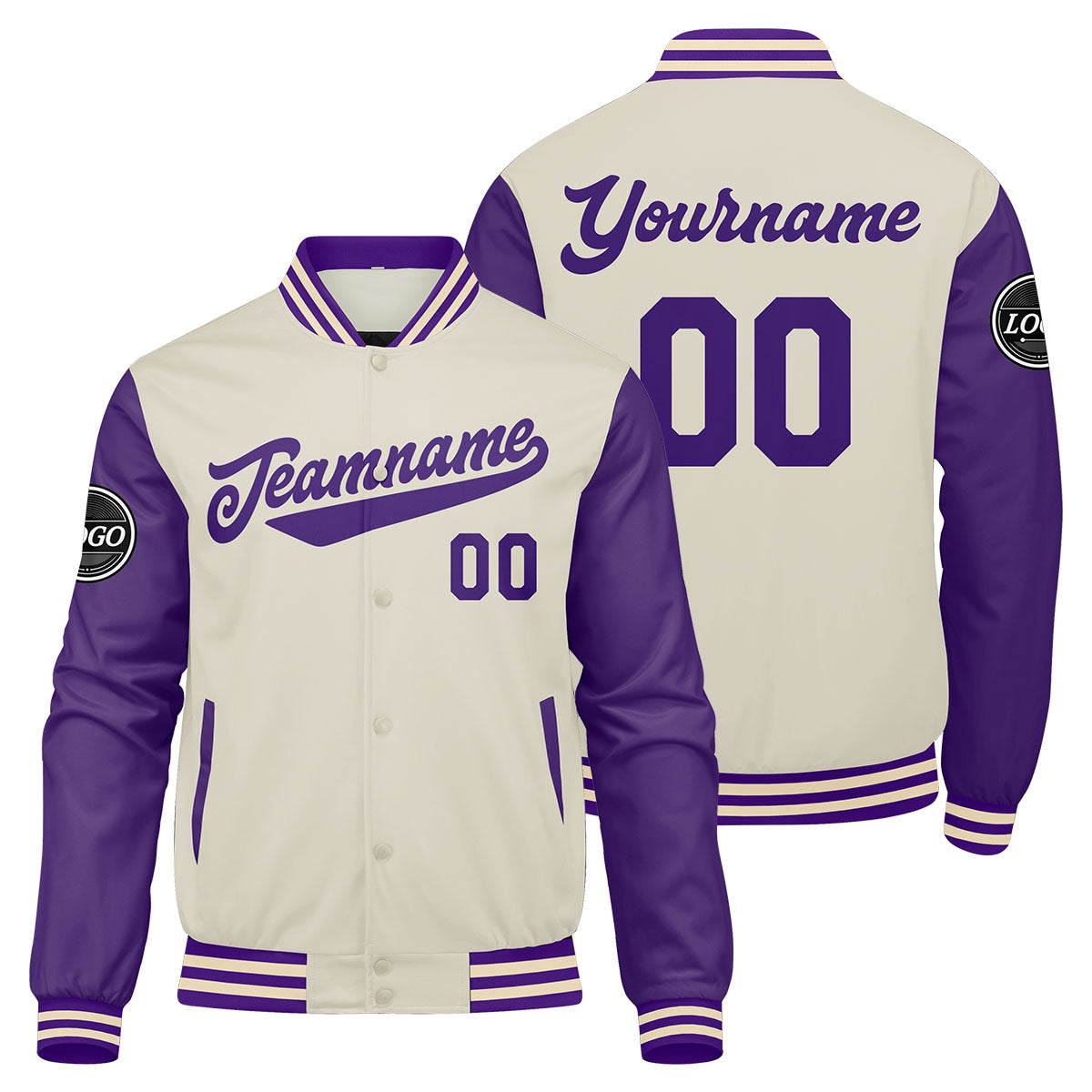 Custom Varsity Jacket Letterman Jacket For Men, Women And Youth Purple Cream