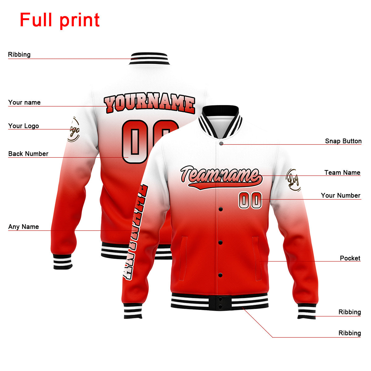 Custom Varsity Jacket Letterman Jacket For Men, Women And Youth White&Red