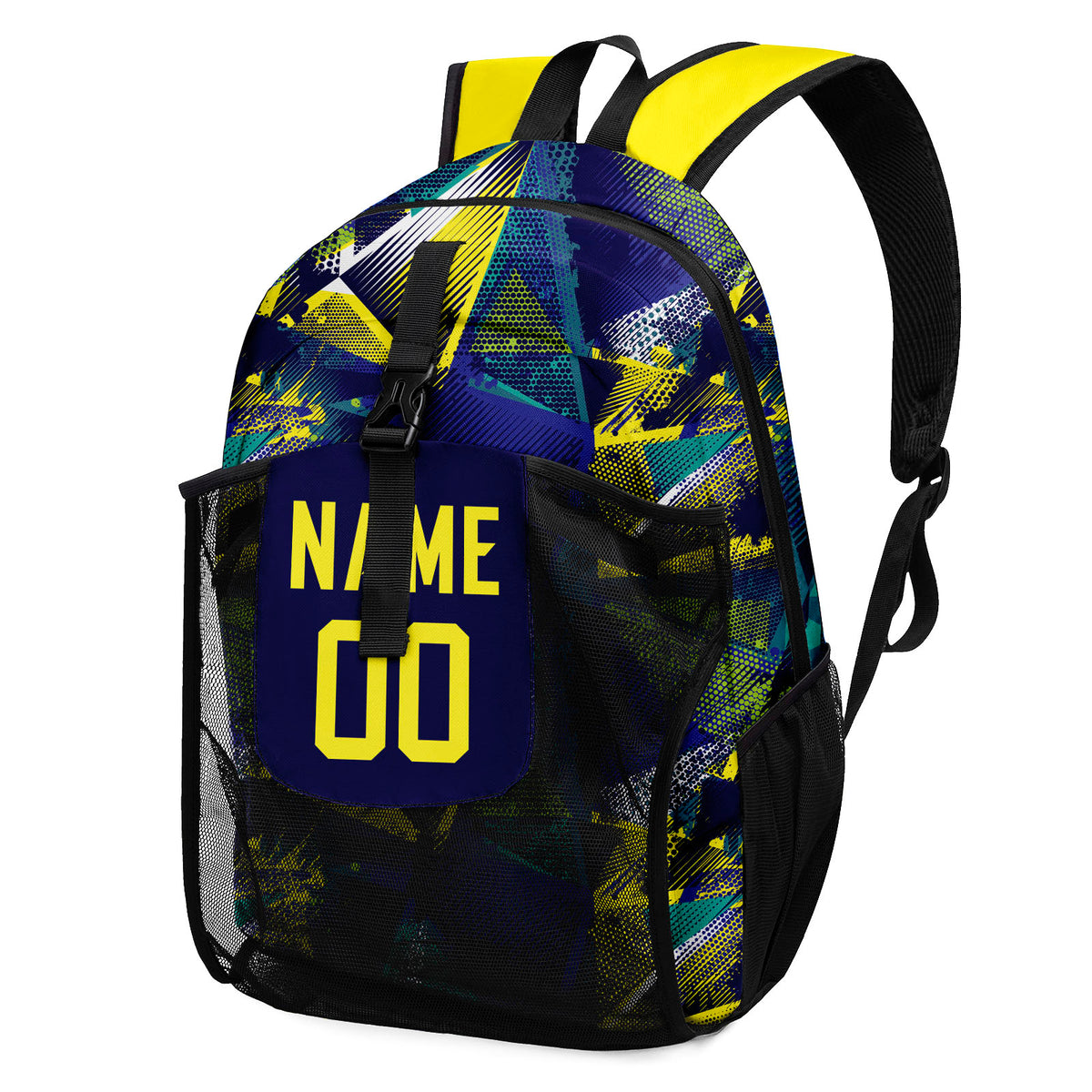 Customize Blue Yellow Sports Backpacks Featuring Personalized Names, Numbers and Logos