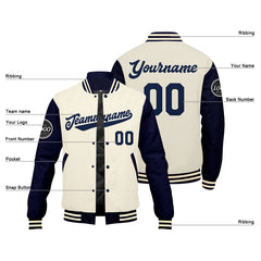 Custom Varsity Jacket Letterman Jacket For Men, Women And Youth Navy Cream